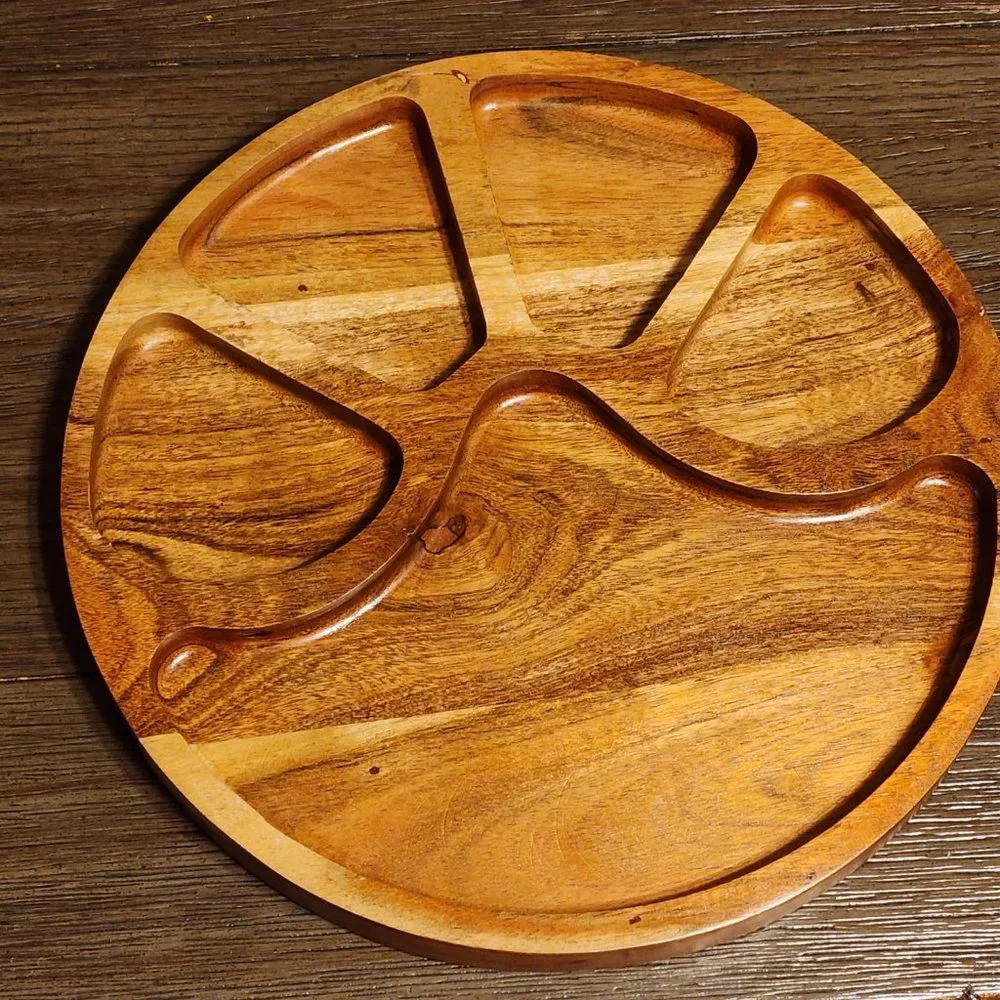 Carved Acacia Wood Divided Serving Tray - Picture 4 of 9